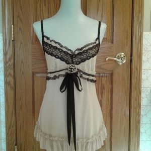 #2- Ruffled Lace Cream Top with Bow and Detailing